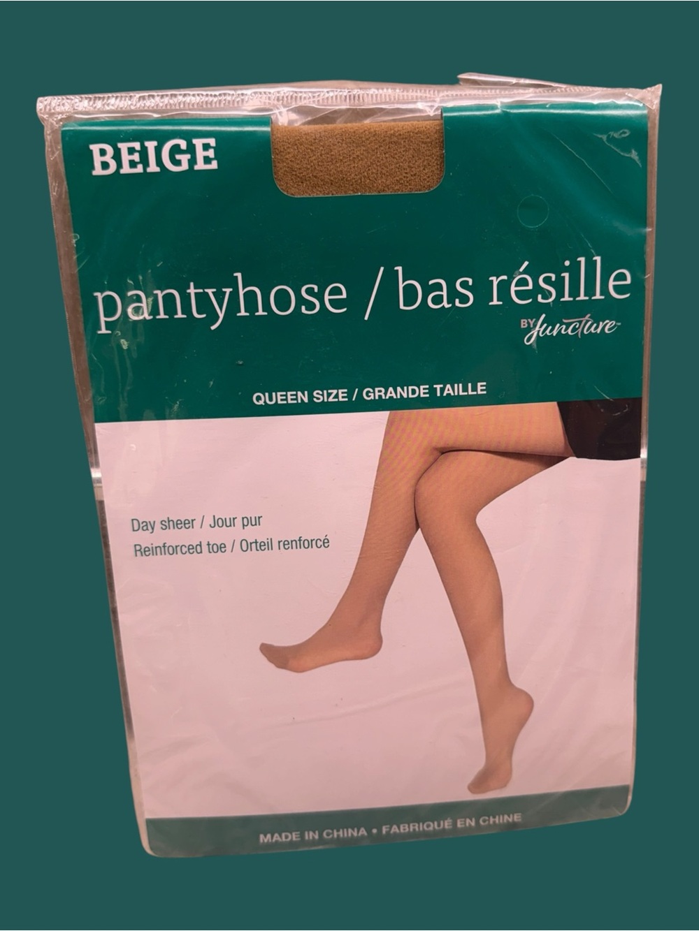 Juncture Queen Size Day Sheer Pantyhose Reinforced Toe 160-190lbs Beige